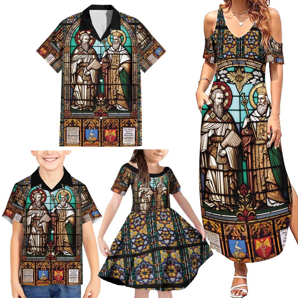 Happy Saints Cyril and Methodius Day Family Matching Summer Maxi Dress and Hawaiian Shirt Christian Stained-Glass Window