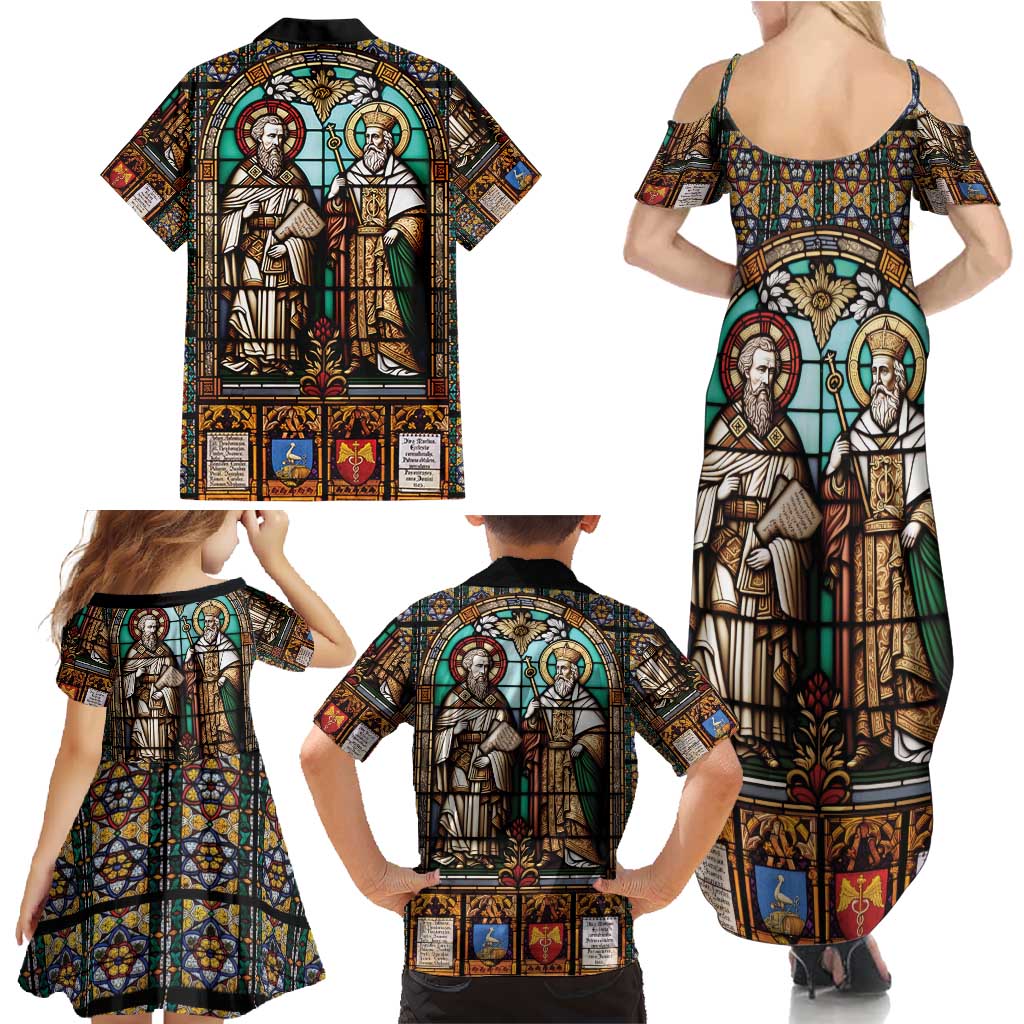Happy Saints Cyril and Methodius Day Family Matching Summer Maxi Dress and Hawaiian Shirt Christian Stained-Glass Window