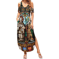 Happy Saints Cyril and Methodius Day Family Matching Summer Maxi Dress and Hawaiian Shirt Christian Stained-Glass Window