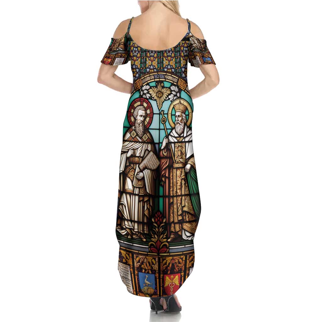 Happy Saints Cyril and Methodius Day Family Matching Summer Maxi Dress and Hawaiian Shirt Christian Stained-Glass Window