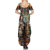Happy Saints Cyril and Methodius Day Family Matching Summer Maxi Dress and Hawaiian Shirt Christian Stained-Glass Window
