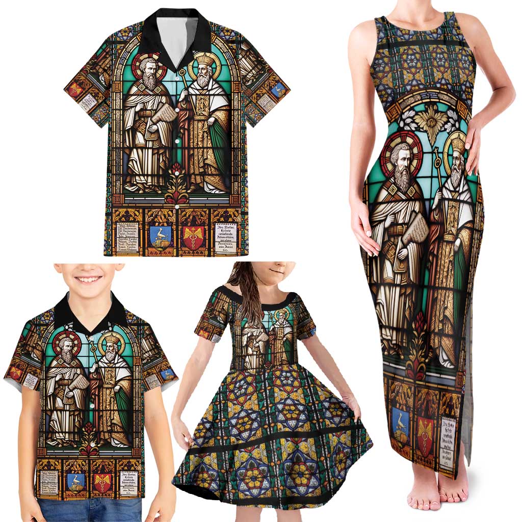 Happy Saints Cyril and Methodius Day Family Matching Tank Maxi Dress and Hawaiian Shirt Christian Stained-Glass Window