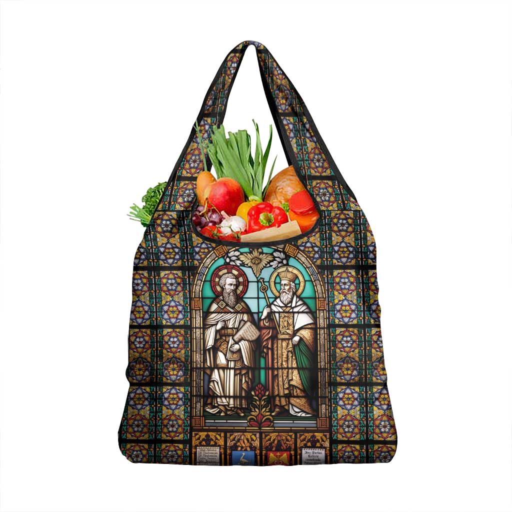 Happy Saints Cyril and Methodius Day Grocery Bag Christian Stained-Glass Window
