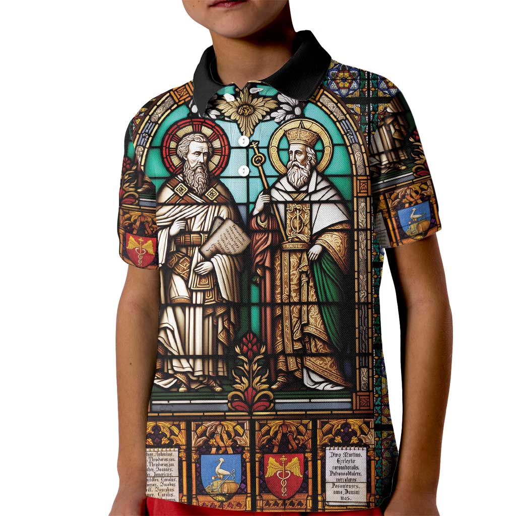 Happy Saints Cyril and Methodius Day Kid Polo Shirt Christian Stained-Glass Window