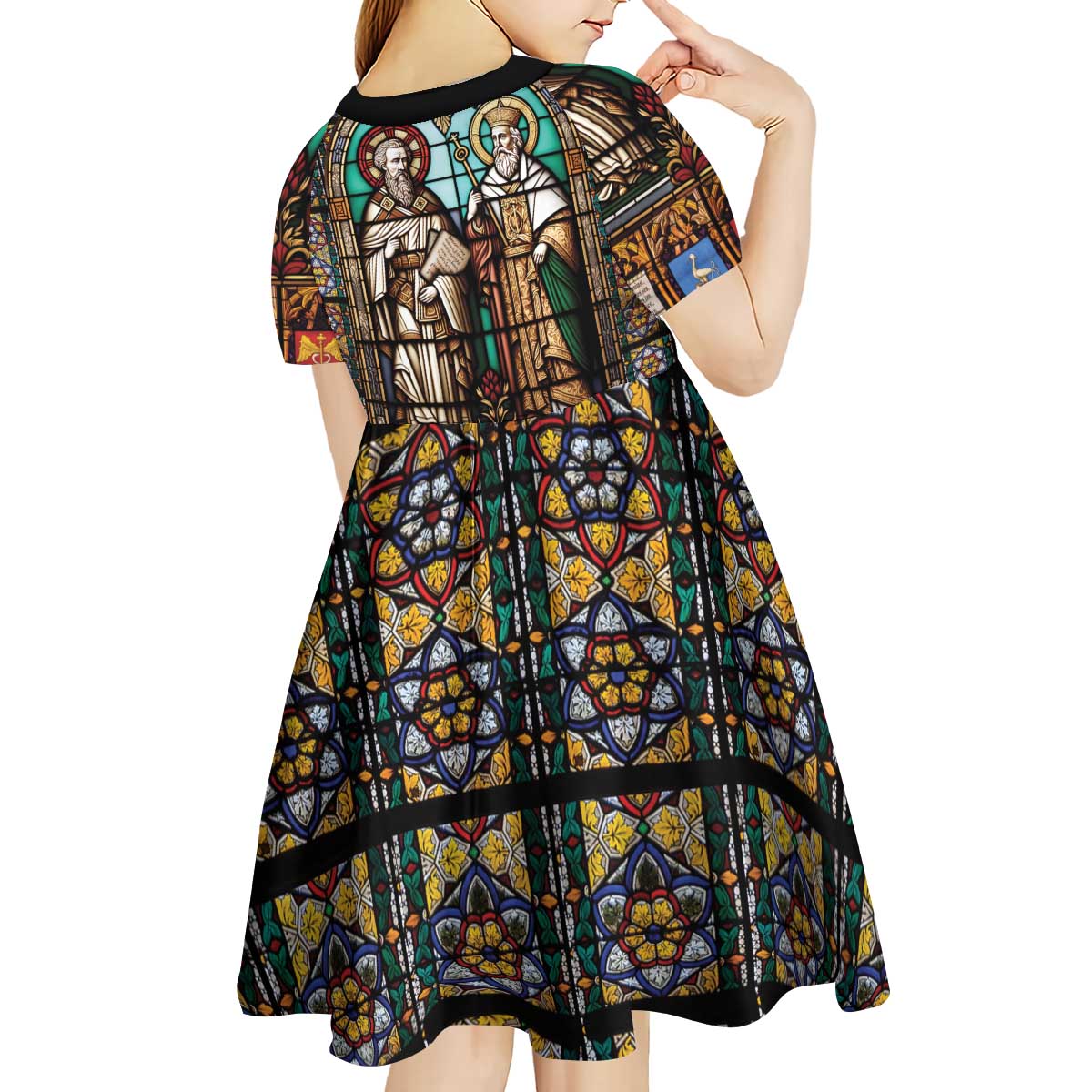 Happy Saints Cyril and Methodius Day Kid Short Sleeve Dress Christian Stained-Glass Window