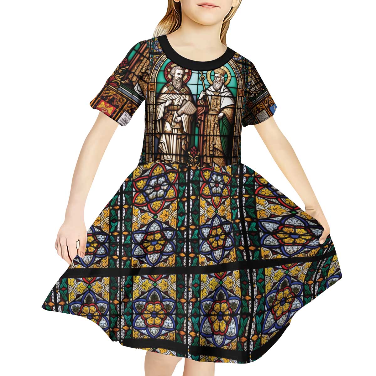 Happy Saints Cyril and Methodius Day Kid Short Sleeve Dress Christian Stained-Glass Window