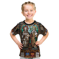 Happy Saints Cyril and Methodius Day Kid T Shirt Christian Stained-Glass Window