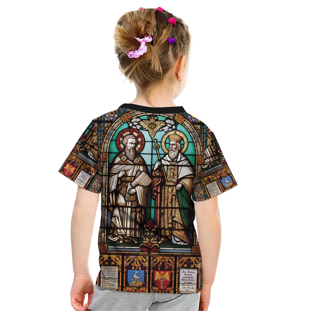 Happy Saints Cyril and Methodius Day Kid T Shirt Christian Stained-Glass Window