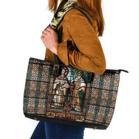 Happy Saints Cyril and Methodius Day Leather Tote Bag Christian Stained-Glass Window