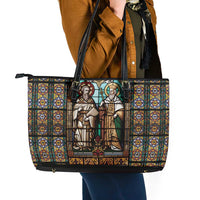 Happy Saints Cyril and Methodius Day Leather Tote Bag Christian Stained-Glass Window
