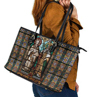 Happy Saints Cyril and Methodius Day Leather Tote Bag Christian Stained-Glass Window