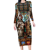 Happy Saints Cyril and Methodius Day Long Sleeve Bodycon Dress Christian Stained-Glass Window