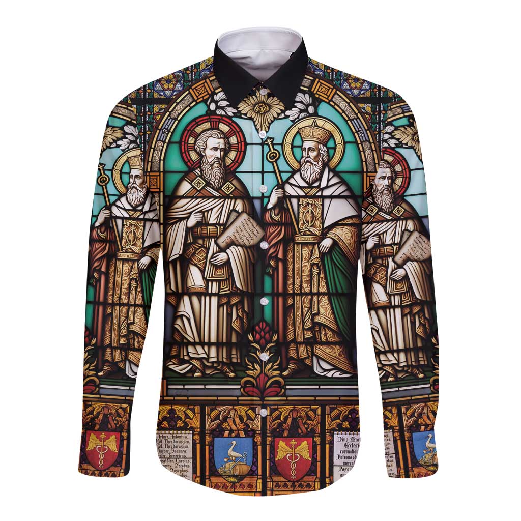 Happy Saints Cyril and Methodius Day Long Sleeve Button Shirt Christian Stained-Glass Window