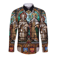 Happy Saints Cyril and Methodius Day Long Sleeve Button Shirt Christian Stained-Glass Window