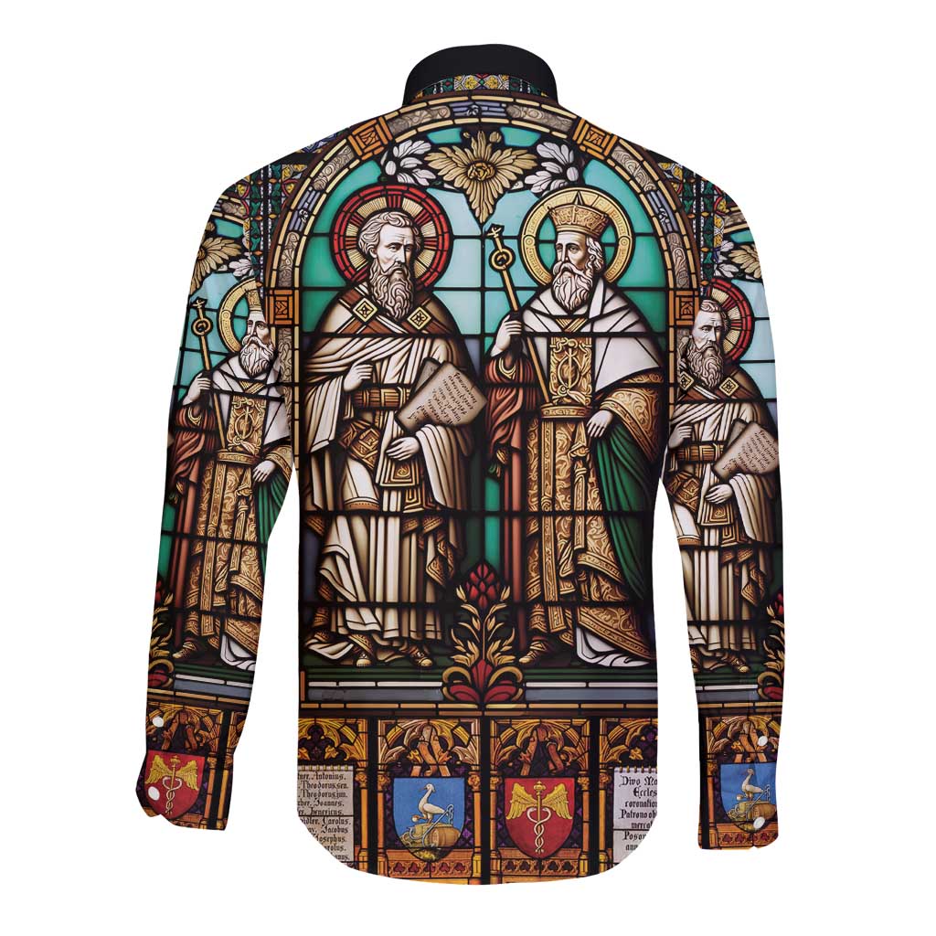 Happy Saints Cyril and Methodius Day Long Sleeve Button Shirt Christian Stained-Glass Window