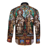 Happy Saints Cyril and Methodius Day Long Sleeve Button Shirt Christian Stained-Glass Window