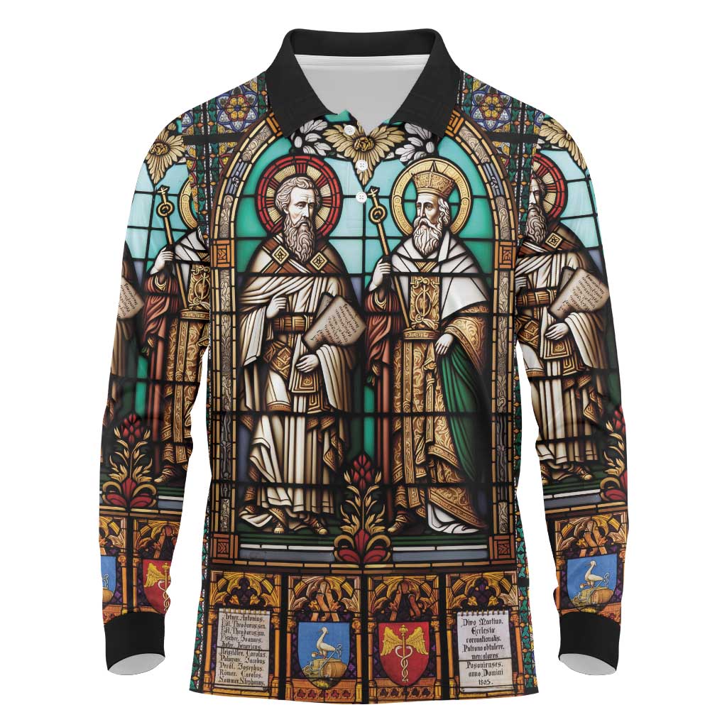 Happy Saints Cyril and Methodius Day Long Sleeve Polo Shirt Christian Stained-Glass Window