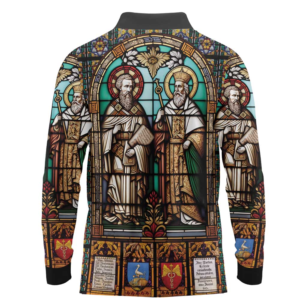 Happy Saints Cyril and Methodius Day Long Sleeve Polo Shirt Christian Stained-Glass Window