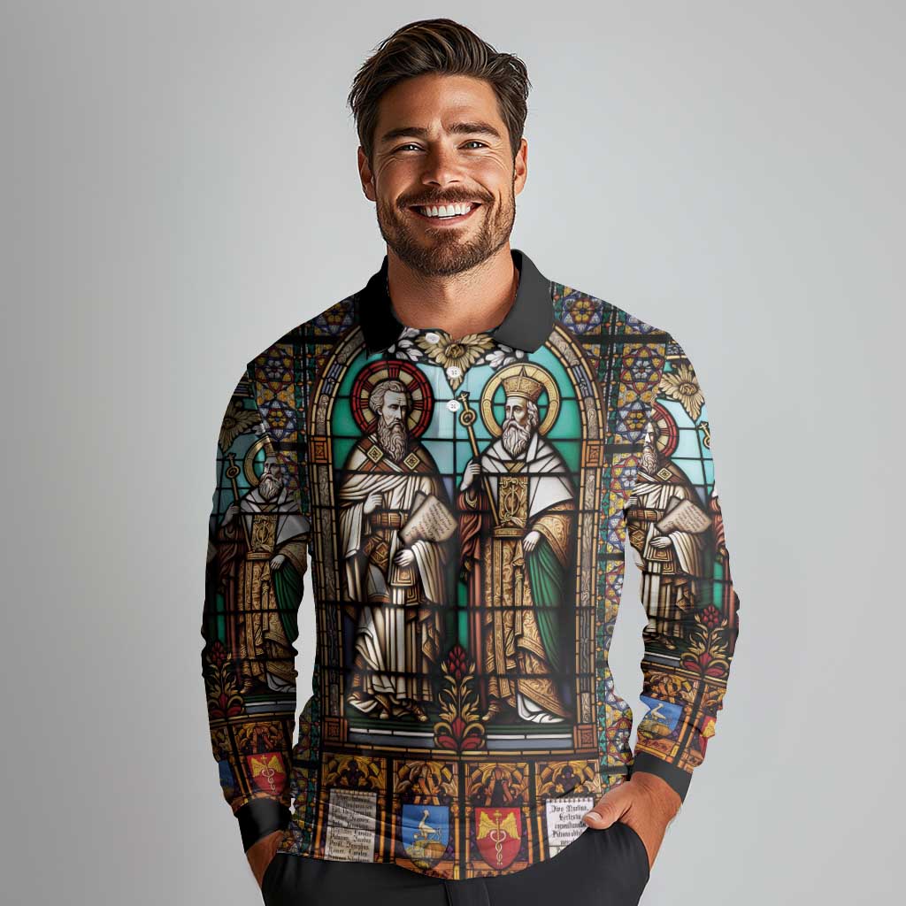 Happy Saints Cyril and Methodius Day Long Sleeve Polo Shirt Christian Stained-Glass Window