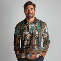 Happy Saints Cyril and Methodius Day Long Sleeve Polo Shirt Christian Stained-Glass Window