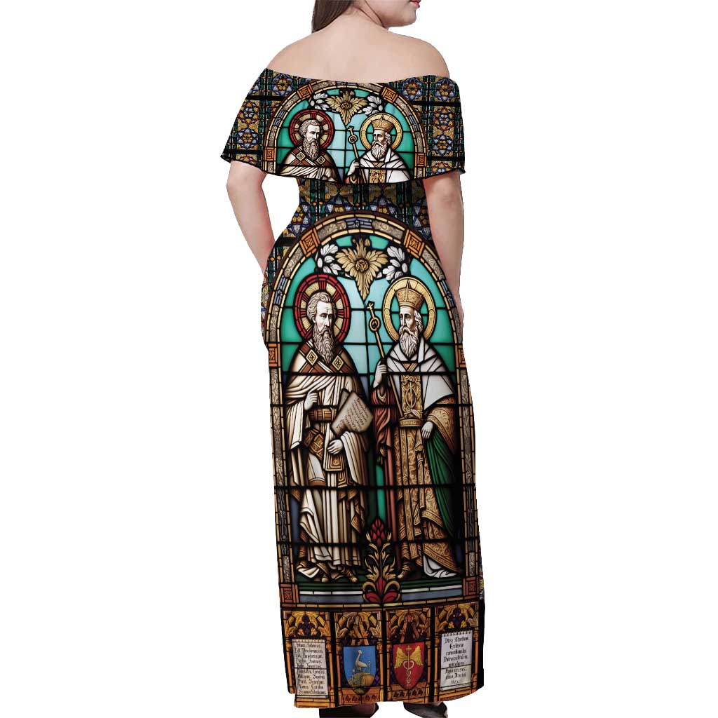 Happy Saints Cyril and Methodius Day Off Shoulder Maxi Dress Christian Stained-Glass Window
