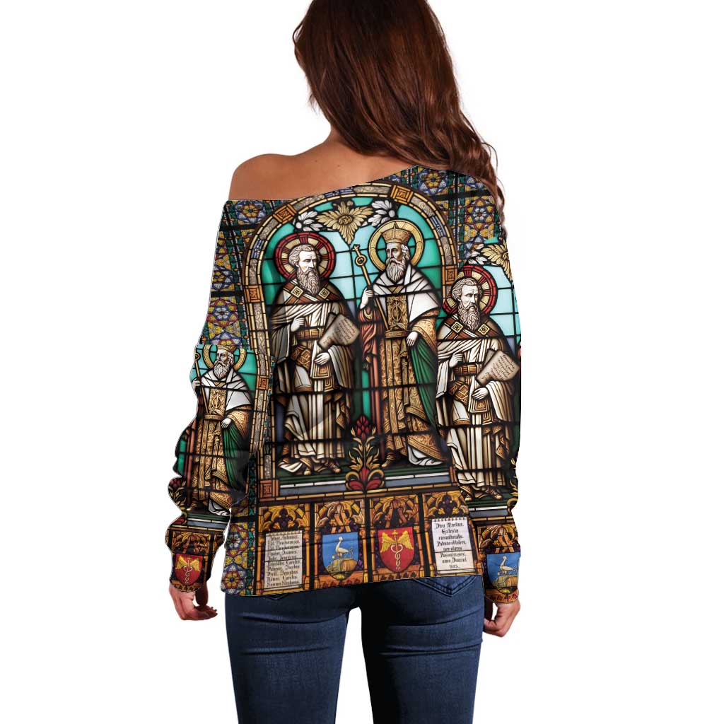 Happy Saints Cyril and Methodius Day Off Shoulder Sweater Christian Stained-Glass Window