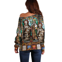 Happy Saints Cyril and Methodius Day Off Shoulder Sweater Christian Stained-Glass Window