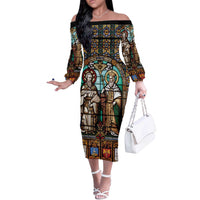 Happy Saints Cyril and Methodius Day Off The Shoulder Long Sleeve Dress Christian Stained-Glass Window