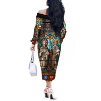 Happy Saints Cyril and Methodius Day Off The Shoulder Long Sleeve Dress Christian Stained-Glass Window