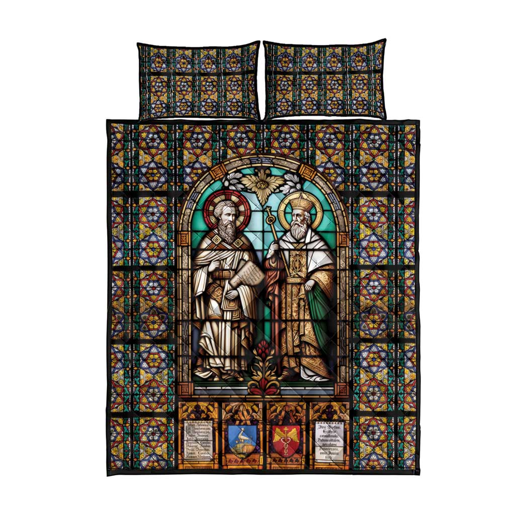 Happy Saints Cyril and Methodius Day Quilt Bed Set Christian Stained-Glass Window
