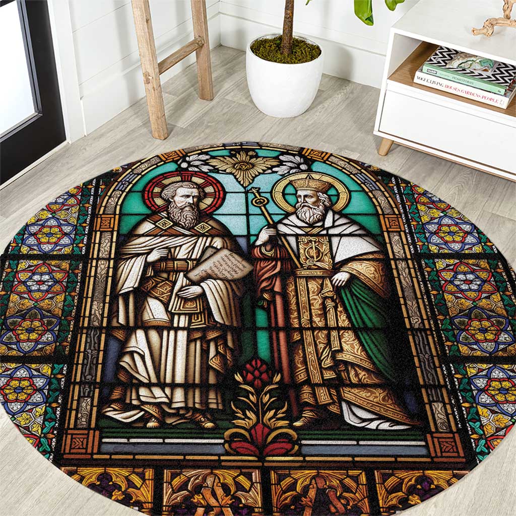 Happy Saints Cyril and Methodius Day Round Carpet Christian Stained-Glass Window
