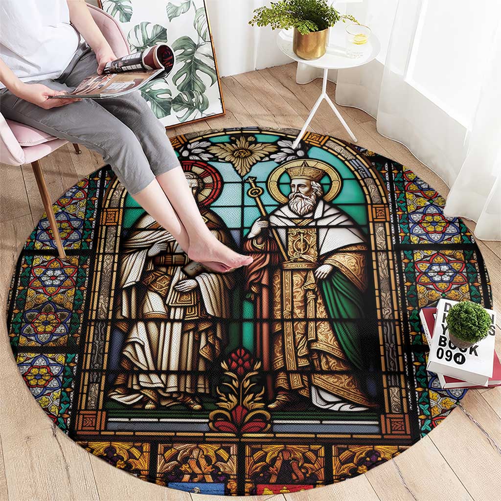 Happy Saints Cyril and Methodius Day Round Carpet Christian Stained-Glass Window