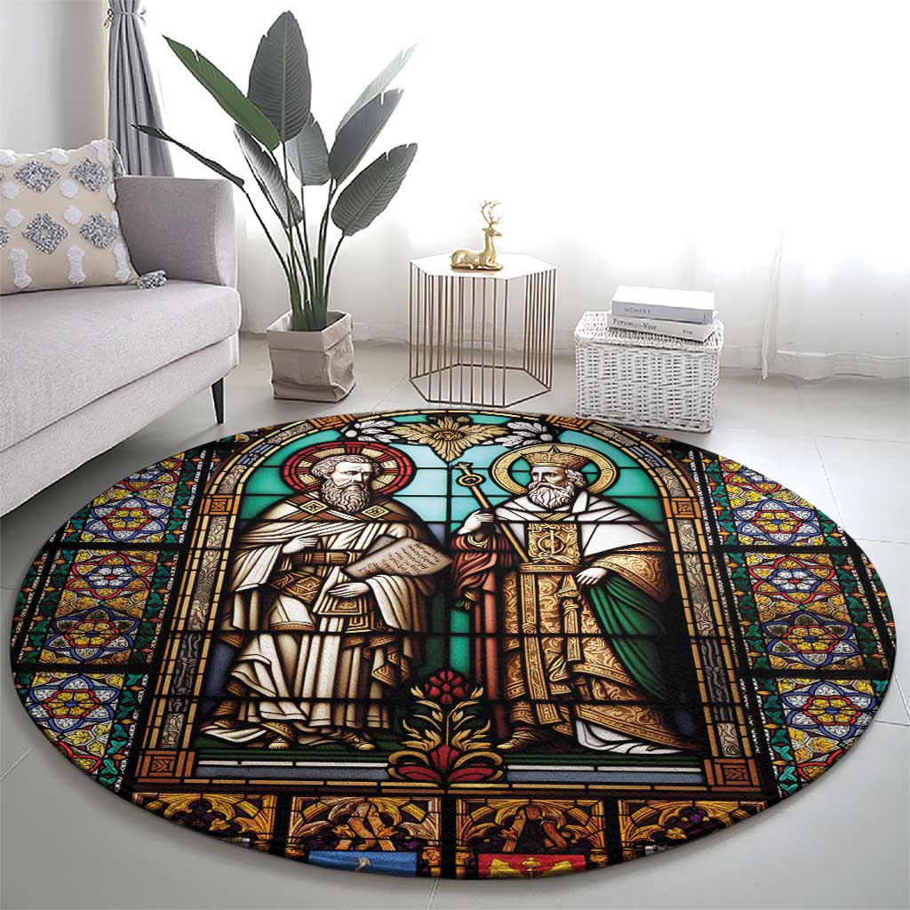 Happy Saints Cyril and Methodius Day Round Carpet Christian Stained-Glass Window