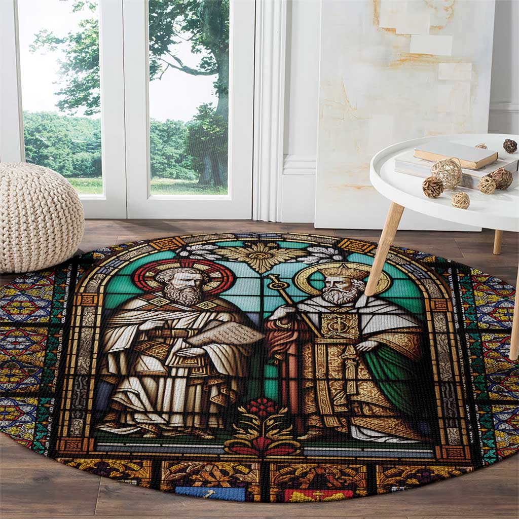 Happy Saints Cyril and Methodius Day Round Carpet Christian Stained-Glass Window