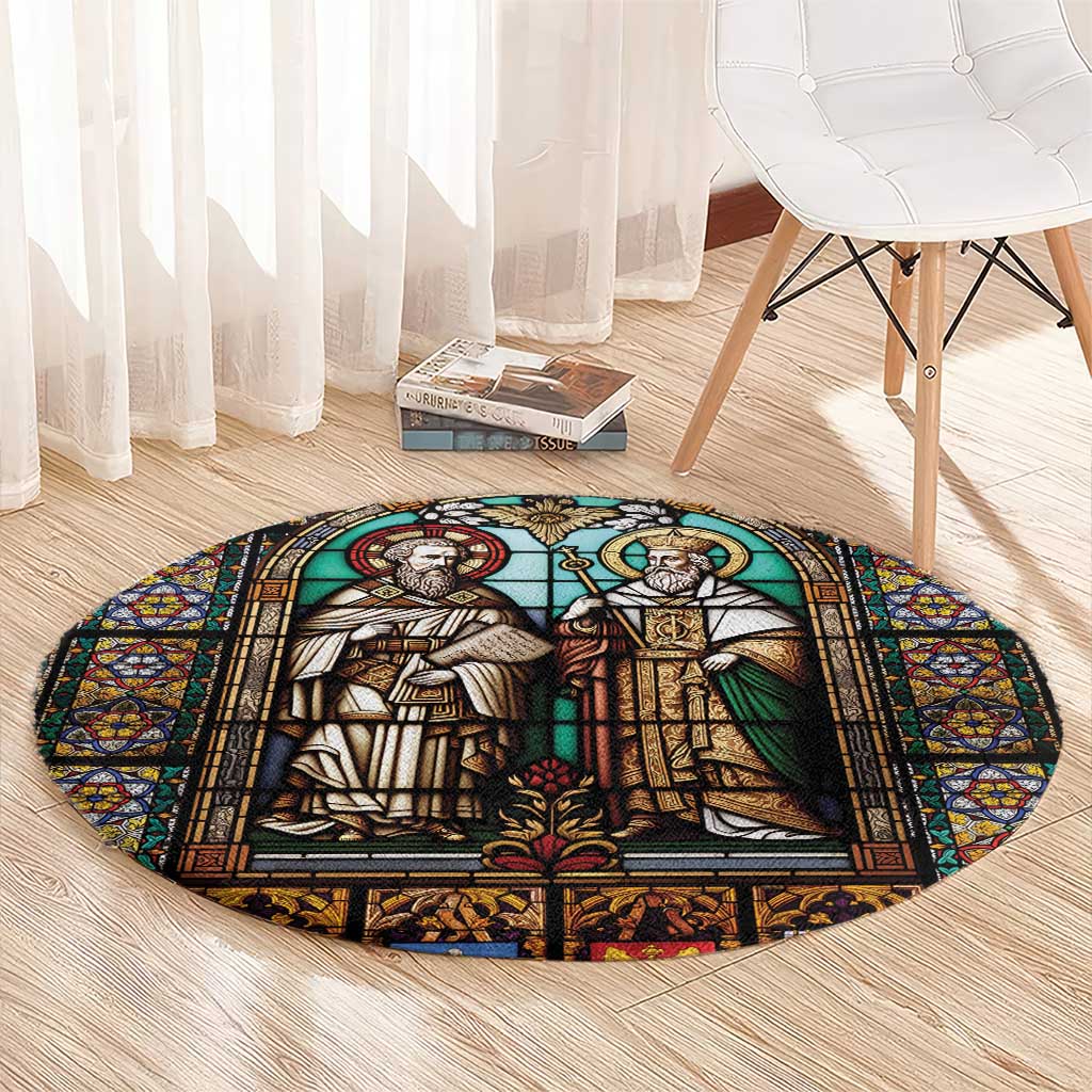 Happy Saints Cyril and Methodius Day Round Carpet Christian Stained-Glass Window