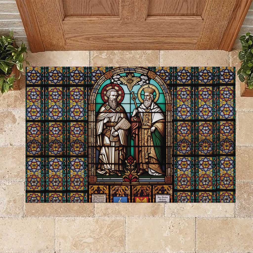 Happy Saints Cyril and Methodius Day Rubber Doormat Christian Stained-Glass Window
