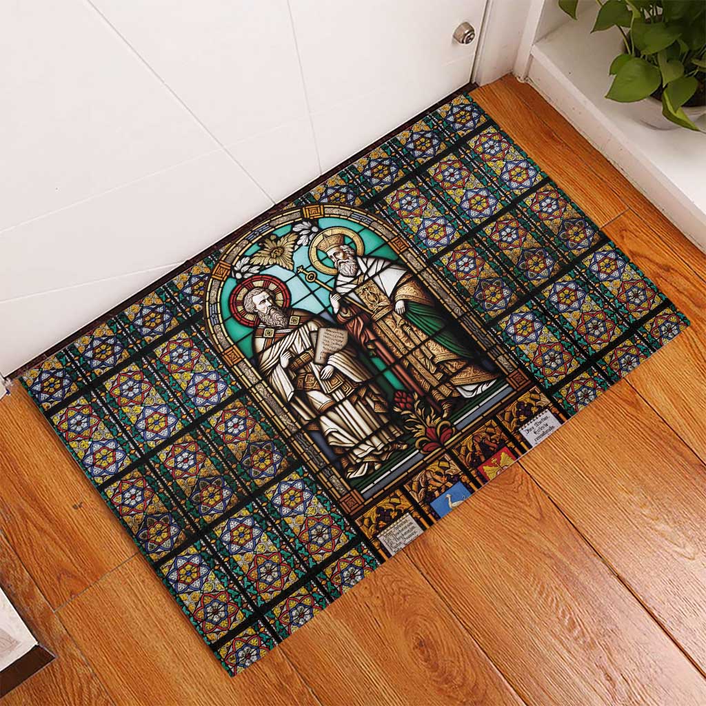 Happy Saints Cyril and Methodius Day Rubber Doormat Christian Stained-Glass Window