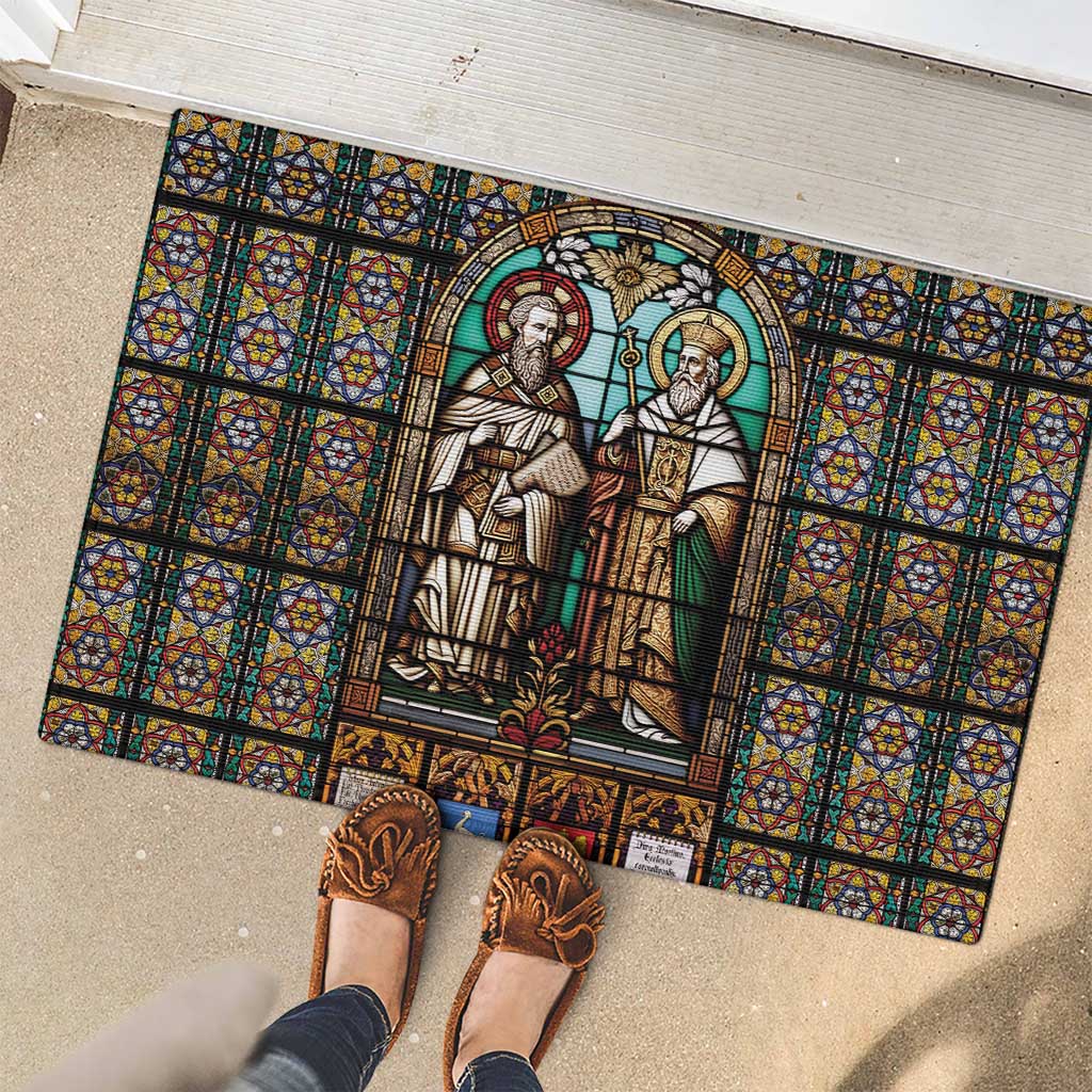 Happy Saints Cyril and Methodius Day Rubber Doormat Christian Stained-Glass Window