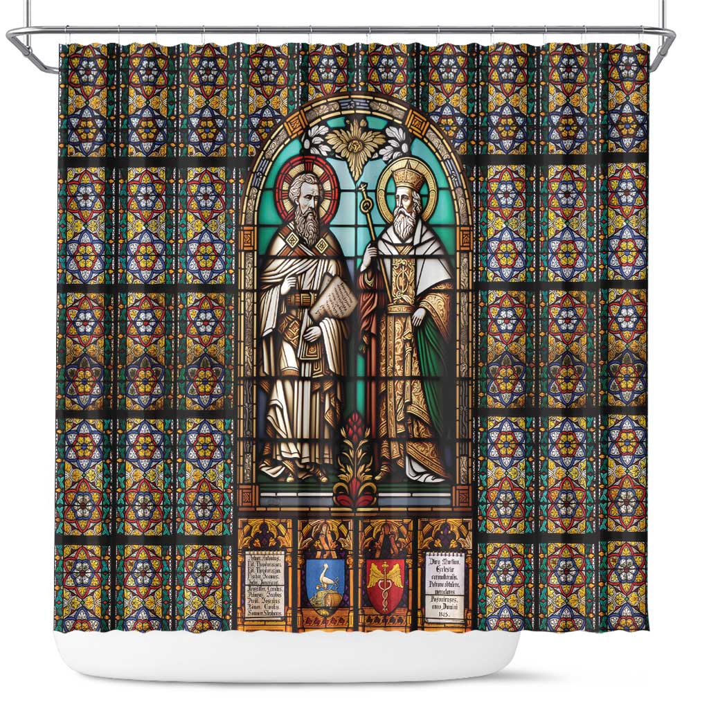 Happy Saints Cyril and Methodius Day Shower Curtain Christian Stained-Glass Window