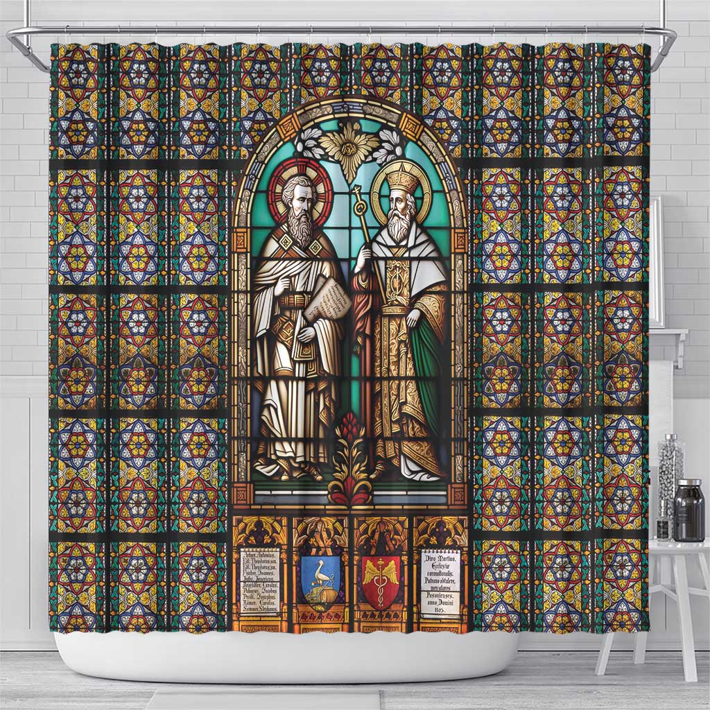 Happy Saints Cyril and Methodius Day Shower Curtain Christian Stained-Glass Window