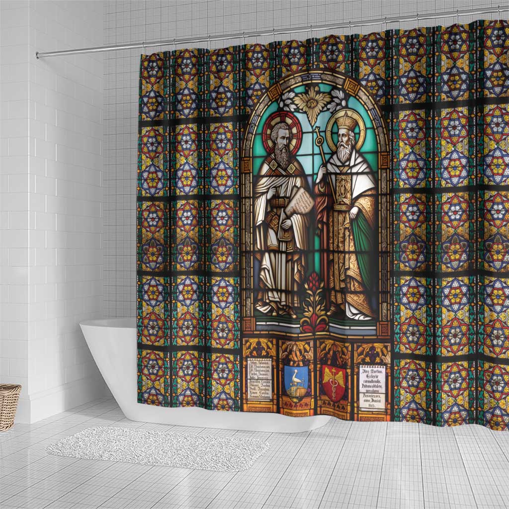 Happy Saints Cyril and Methodius Day Shower Curtain Christian Stained-Glass Window