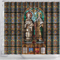Happy Saints Cyril and Methodius Day Shower Curtain Christian Stained-Glass Window
