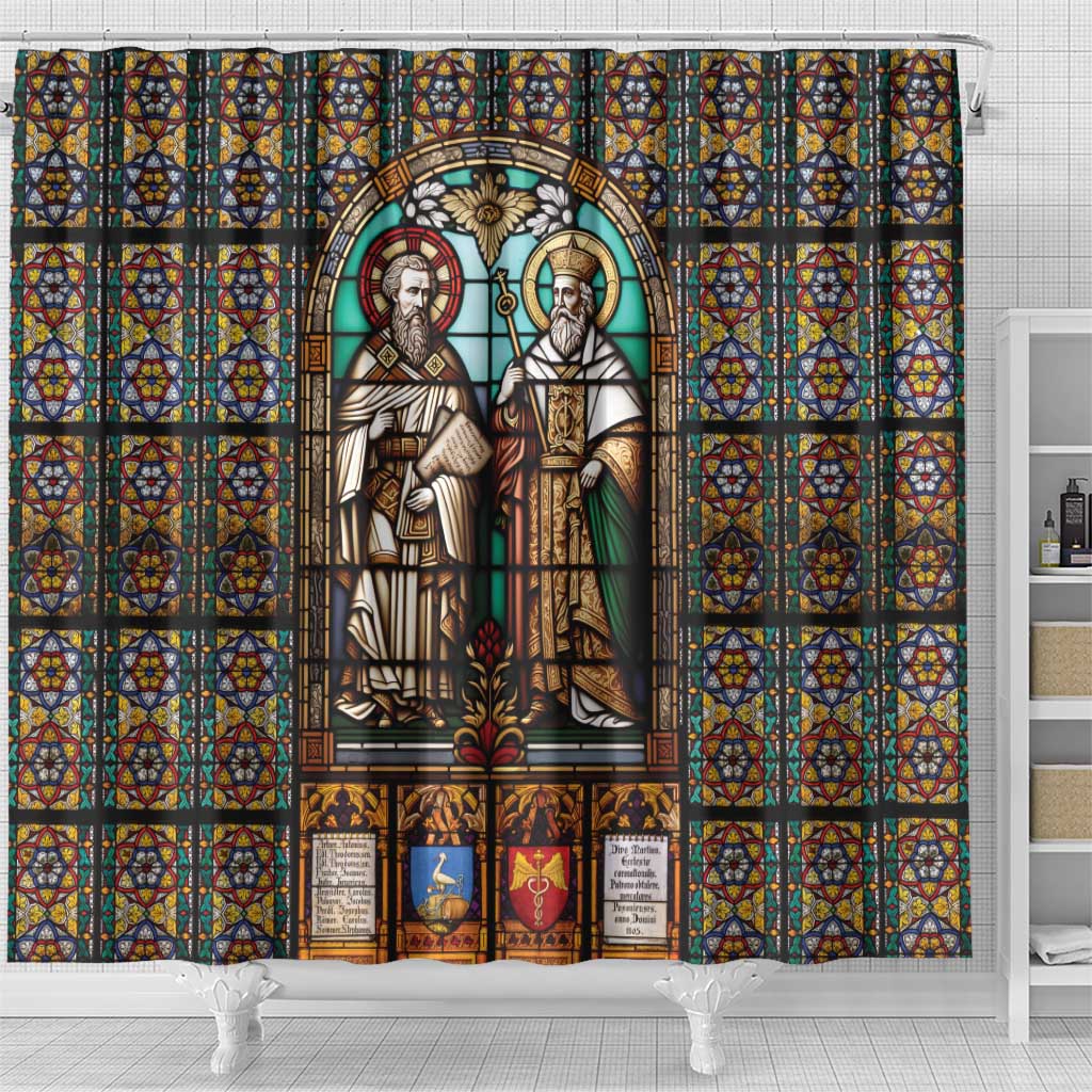 Happy Saints Cyril and Methodius Day Shower Curtain Christian Stained-Glass Window
