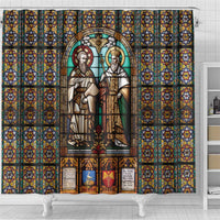 Happy Saints Cyril and Methodius Day Shower Curtain Christian Stained-Glass Window