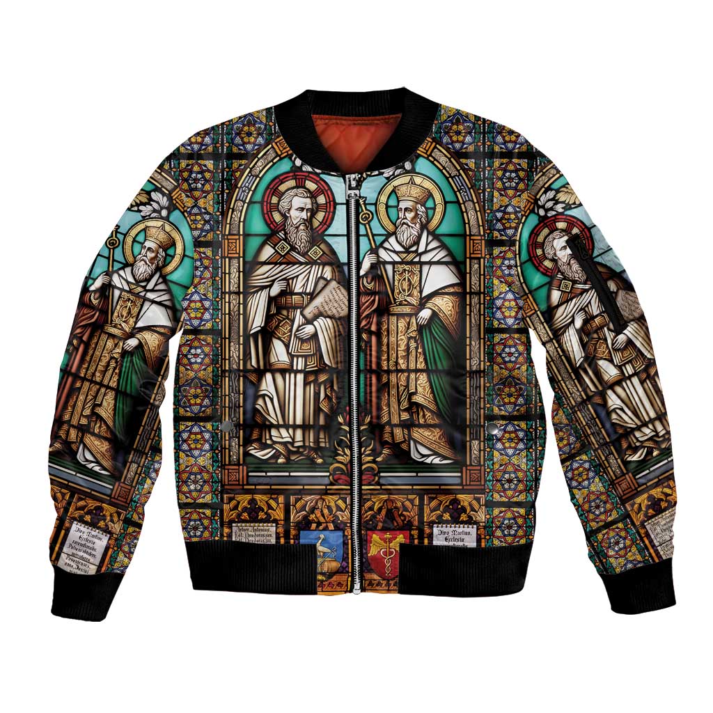 Happy Saints Cyril and Methodius Day Sleeve Zip Bomber Jacket Christian Stained-Glass Window