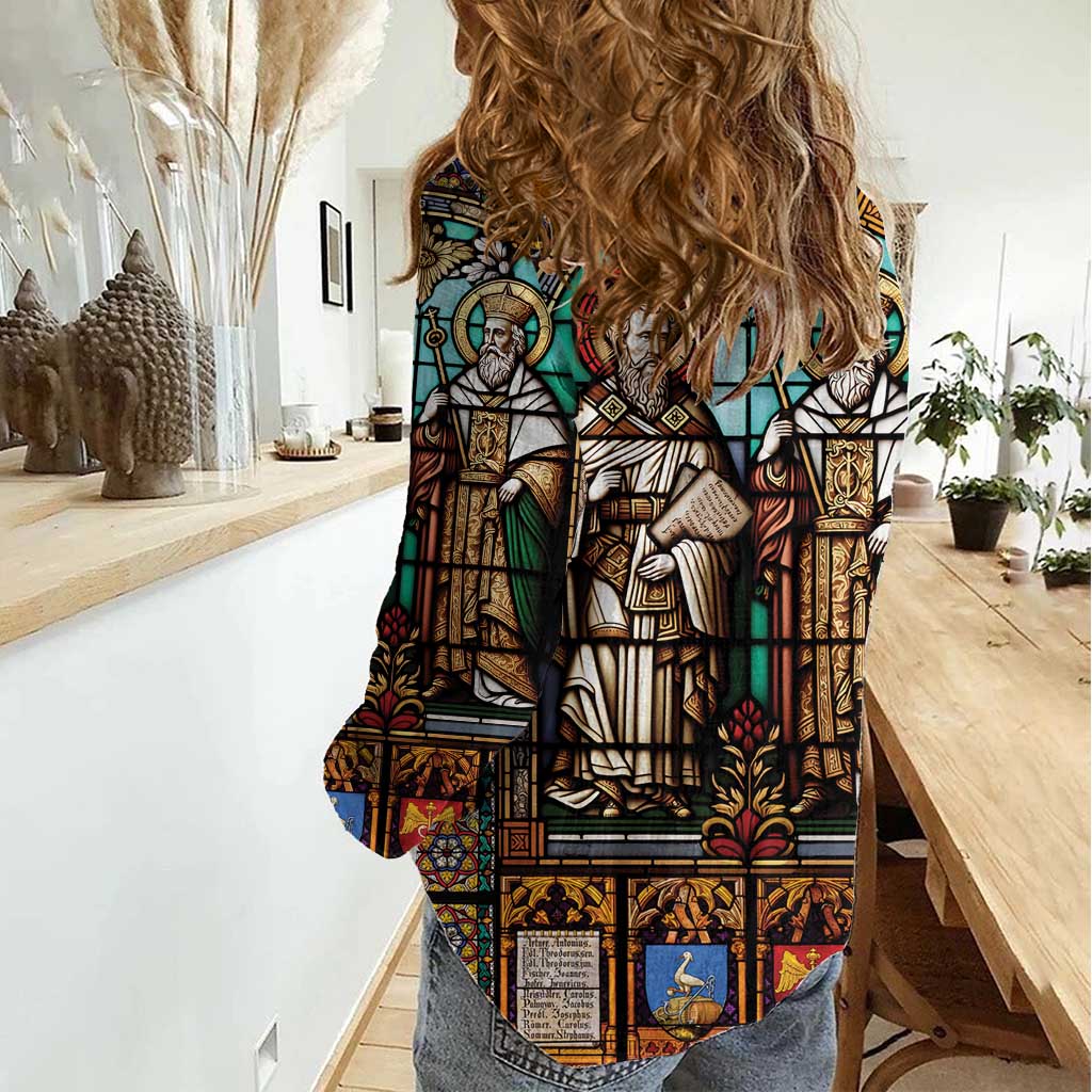 Happy Saints Cyril and Methodius Day Women Casual Shirt Christian Stained-Glass Window