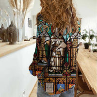 Happy Saints Cyril and Methodius Day Women Casual Shirt Christian Stained-Glass Window