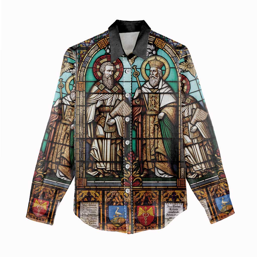 Happy Saints Cyril and Methodius Day Women Casual Shirt Christian Stained-Glass Window