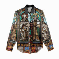 Happy Saints Cyril and Methodius Day Women Casual Shirt Christian Stained-Glass Window