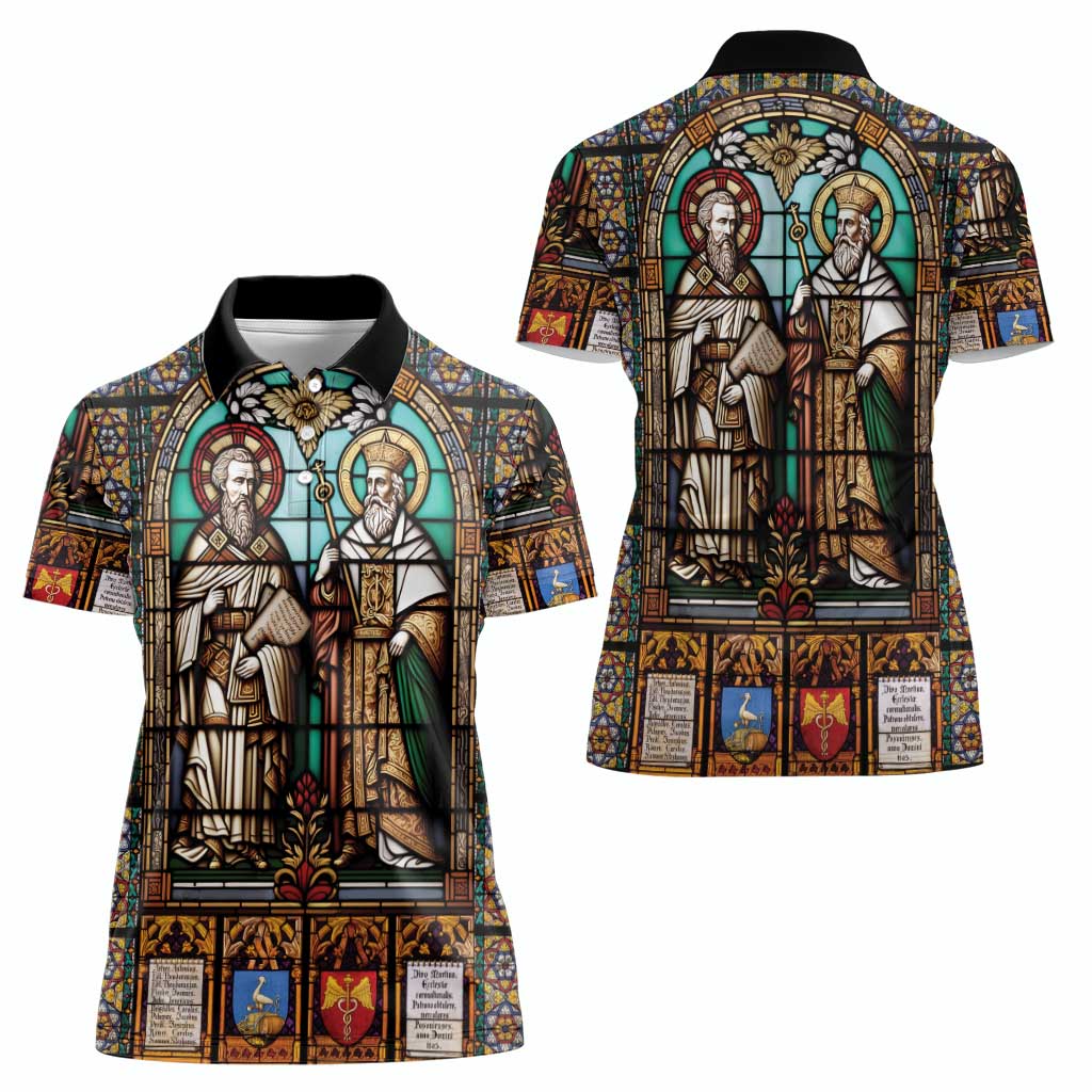 Happy Saints Cyril and Methodius Day Women Polo Shirt Christian Stained-Glass Window